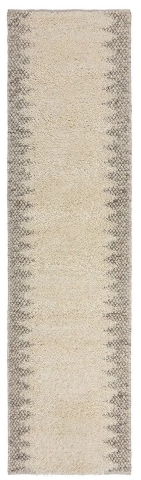 Krémový ručne tkaný behúň s prímesou vlny 60x230 cm Minerals Border – Flair Rugs