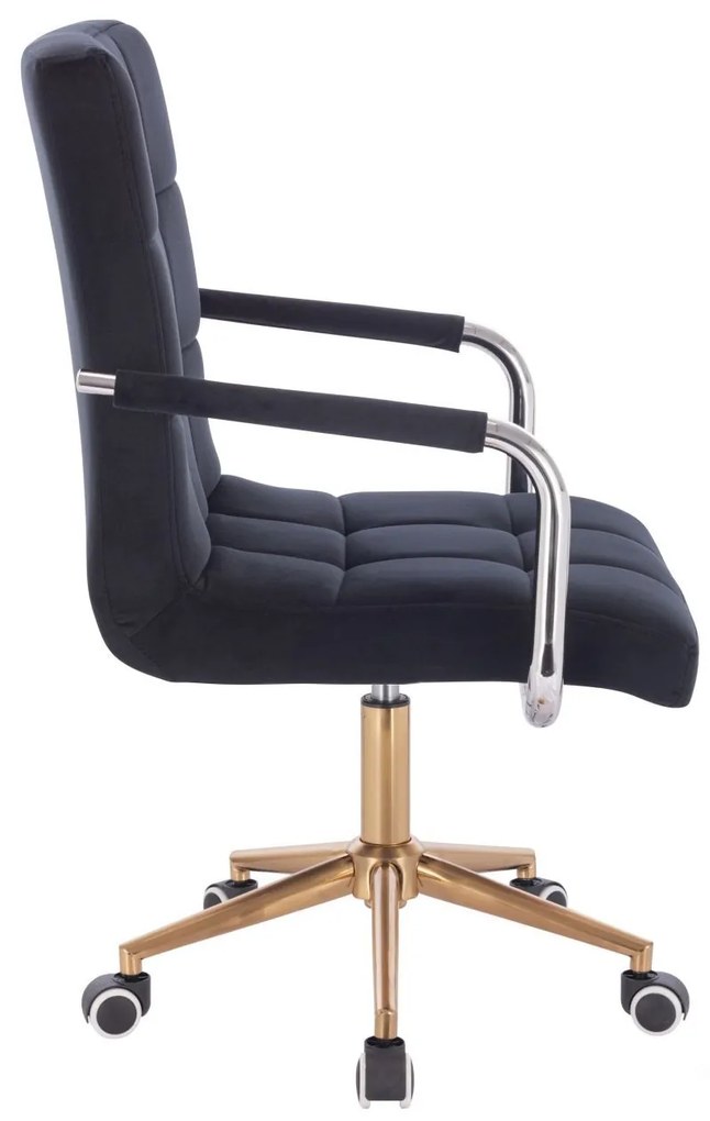 LuxuryForm DESIGN Stolička VERONA VELUR na zlatej podstave s kolieskami - čierna