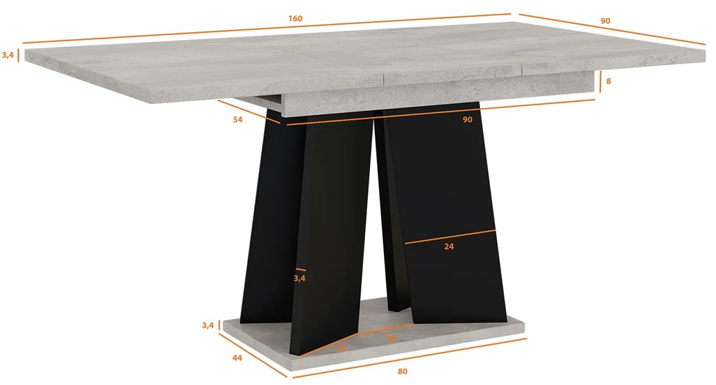 Jedálenský stôl Mulnu (svetlosivá + čierna) (pre 4 až 6 osôb). Vlastná spoľahlivá doprava až k Vám domov. 1055225