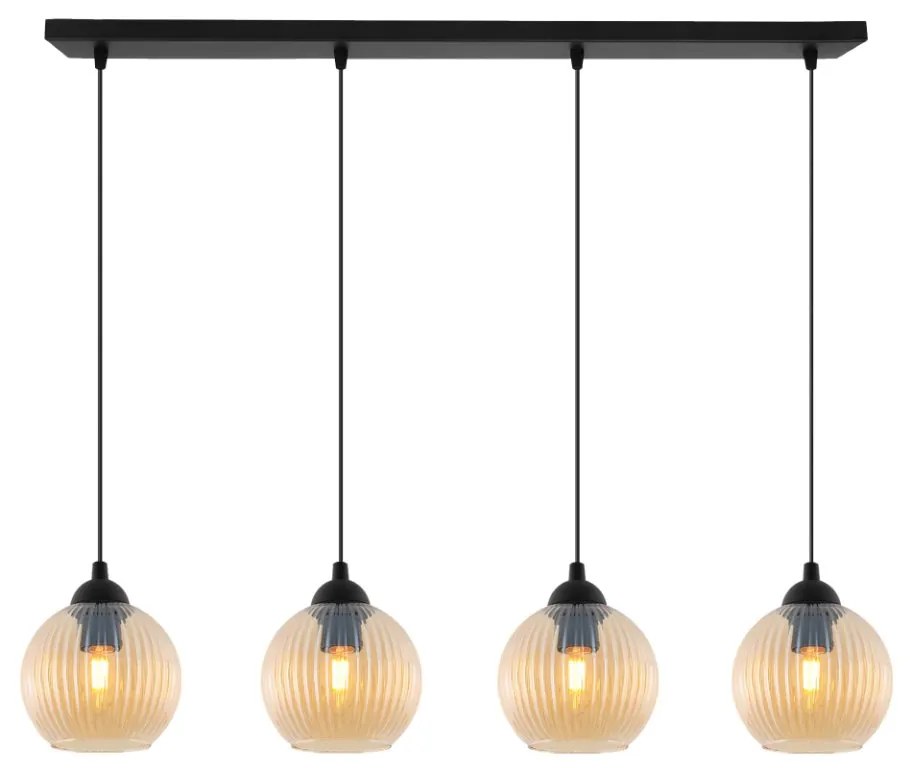 Závesné svietidlo Riffle Round, 4x medové sklenené tienidlo