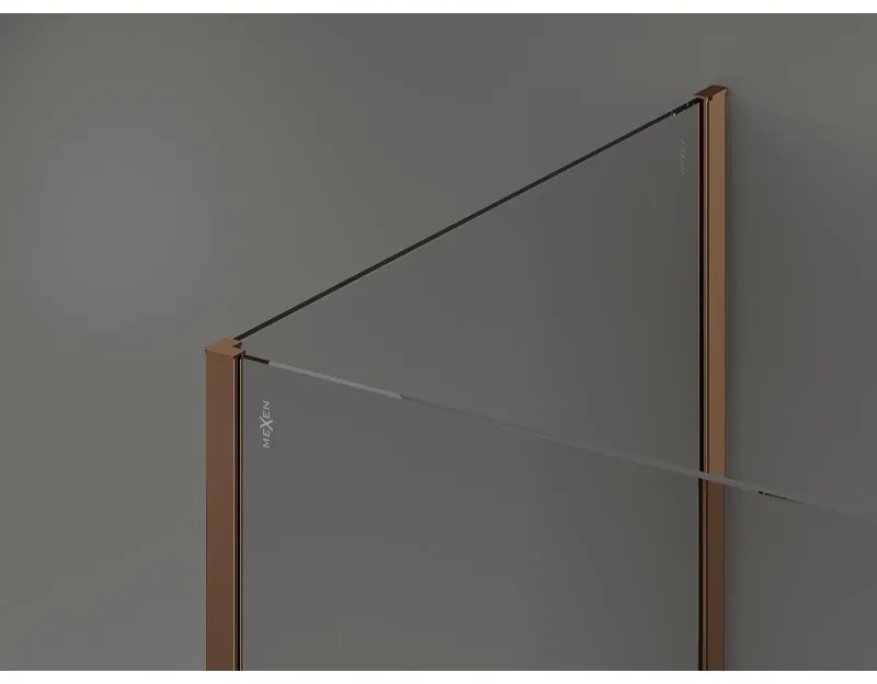 Mexen Kioto, sprchový kút typ Walk-in 130 x 80 cm, 8mm číre sklo-čierny vzor, profil ružové zlato, 800-130-212-60-70-080