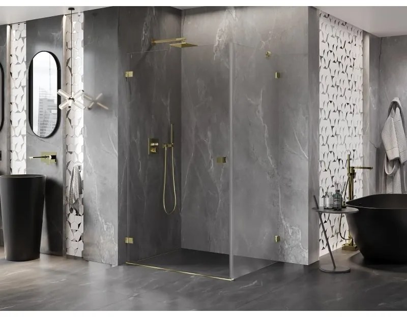 Mexen Lunar-B, výklopný sprchový kút ľavý 100 x 70 cm, 8mm číre sklo, zlatý profil, 832-100-070-50-00-L