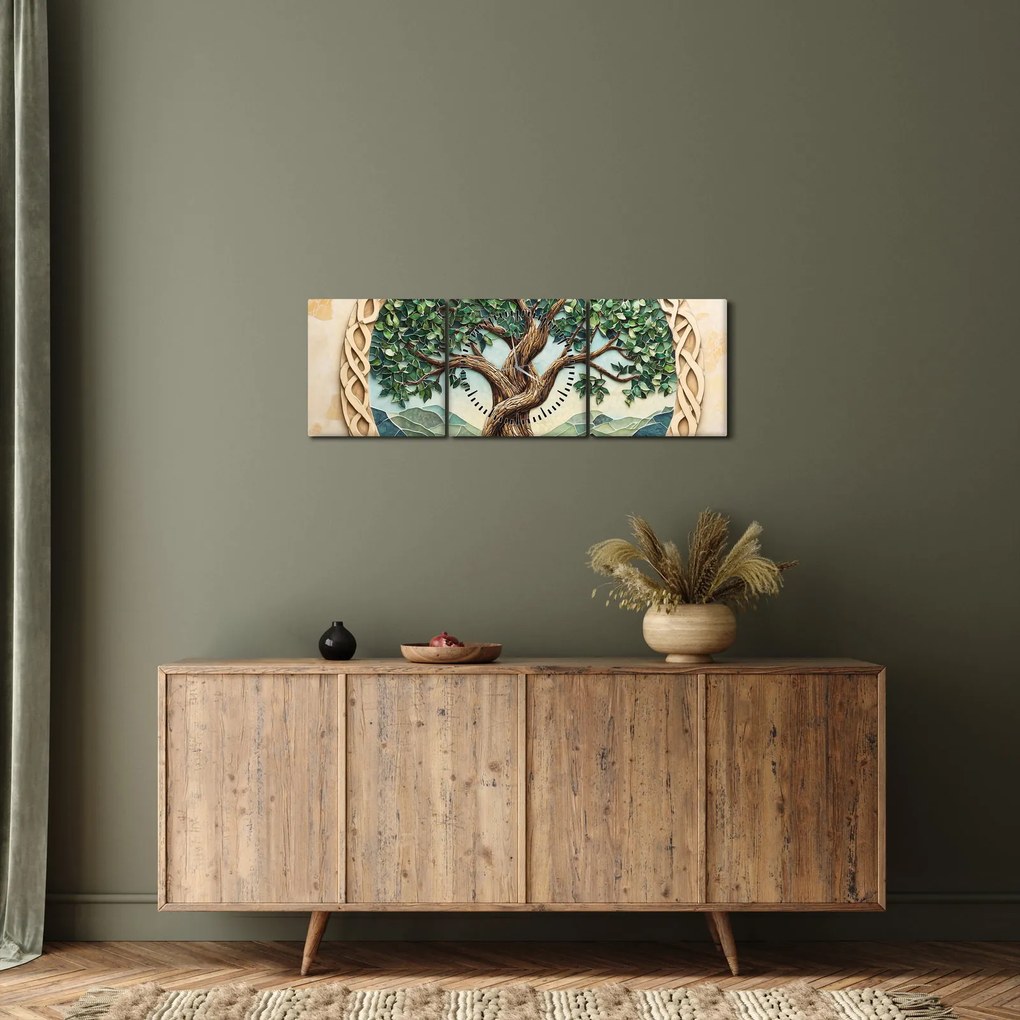Obraz – Prepletený strom života (s hodinami) (90x30 cm)