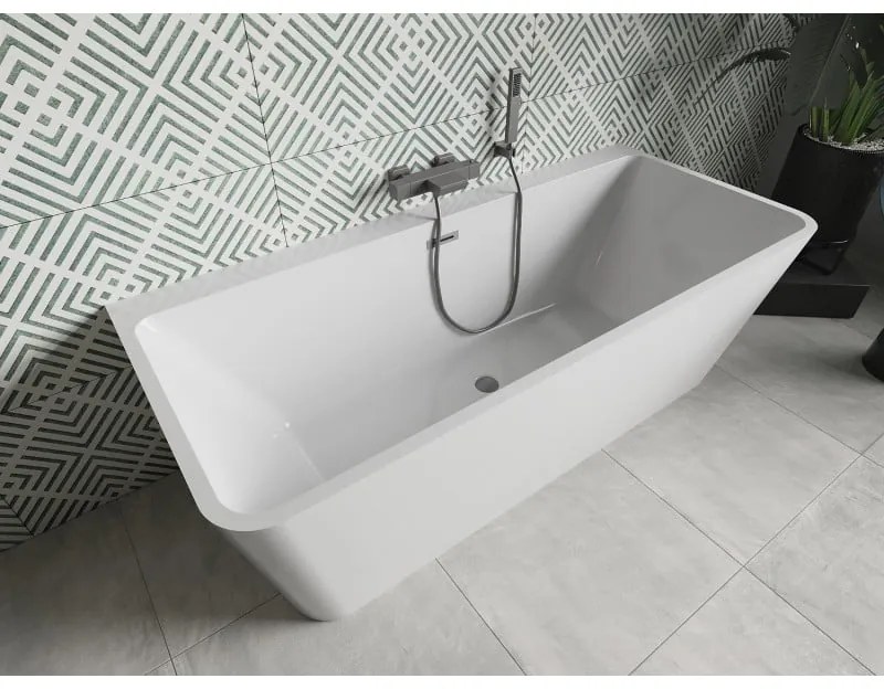 Mexen Volta, voľne stojaca nástenna vaňa 170 x 75 cm, biela, brúsený grafit prepad, 51131707500-95