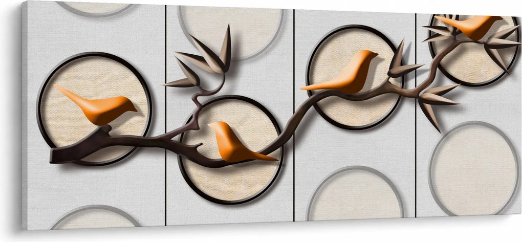 Umelecký obraz - Vtáčiky na vetve (120x50 cm)