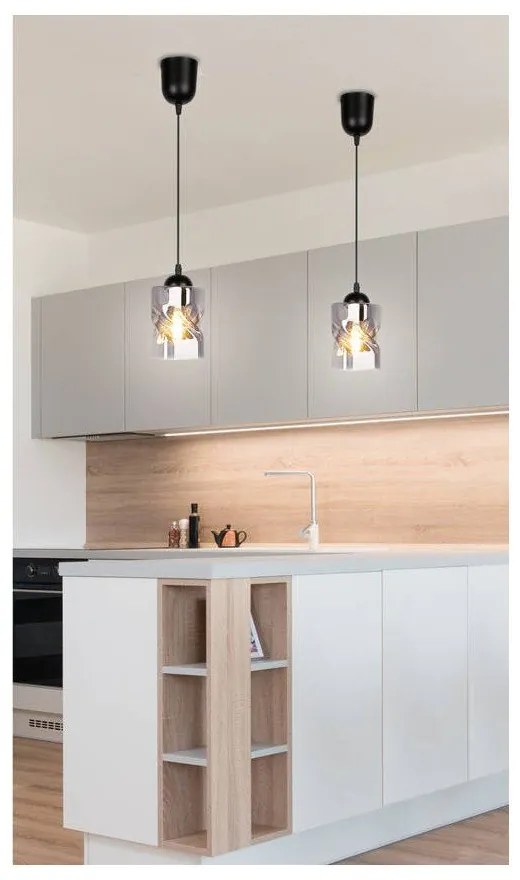 Čierne závesné svietidlo so skleneným tienidlom ø 10 cm Felis - Candellux Lighting