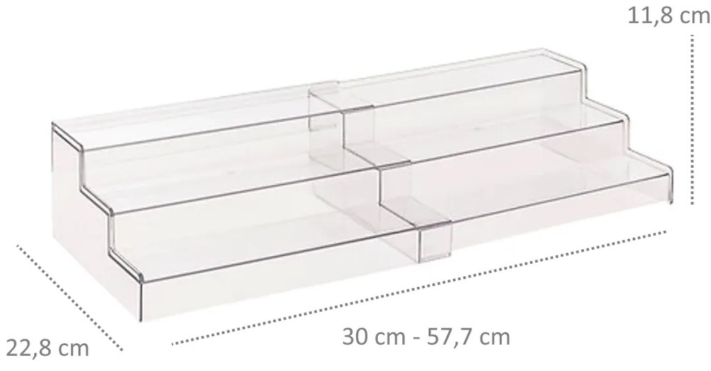 JJA Prídavná rozťahovacia polička, organizér na korenie, 3 schodíky, 31 - 58 x 23 x 12 cm