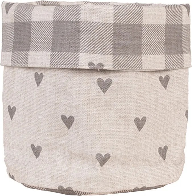 Béžovo-sivý károvaný košík na pečivo so srdiečkami Love It - Ø 15*16 cm