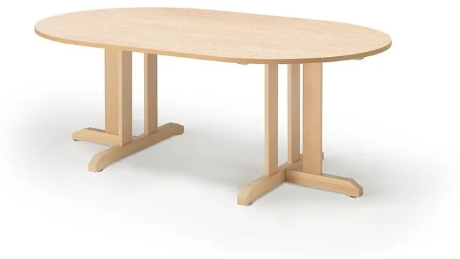 Stôl KUPOL, oválny, 1500x800x600 mm, linoleum - béžová, breza