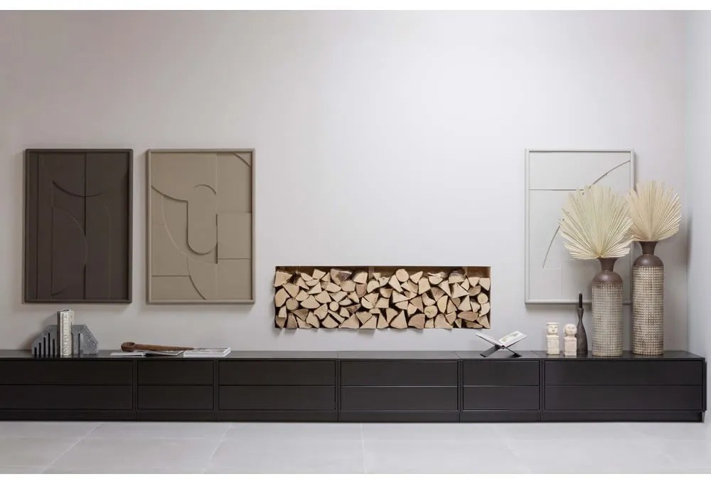 Čierny modulárny TV stolík z borovicového dreva 256x40 cm Finca – WOOOD