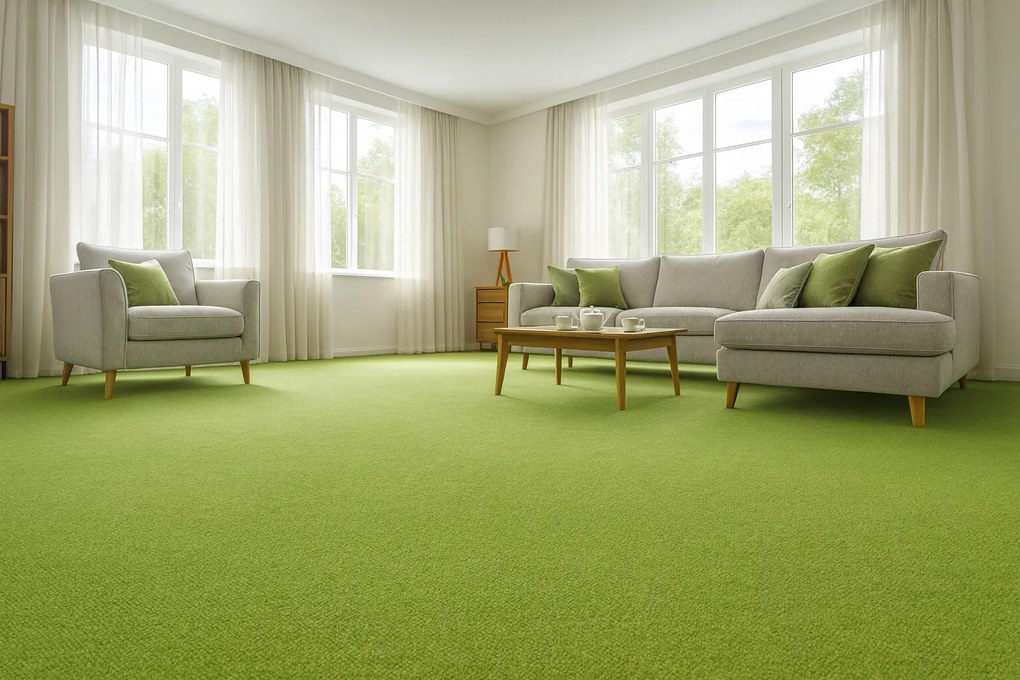 Metrážny koberec Bingo 4H17 zelený, na mieru, šíře 4m, zelená, filc, chodba / predsieň, Vorwerk