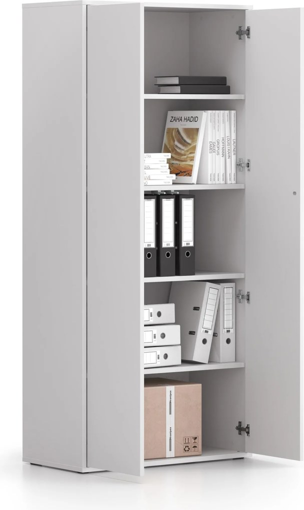 Kancelárska spisová skriňa BLOCK, 2× dvere, 800 × 400 × 1748 mm, biela