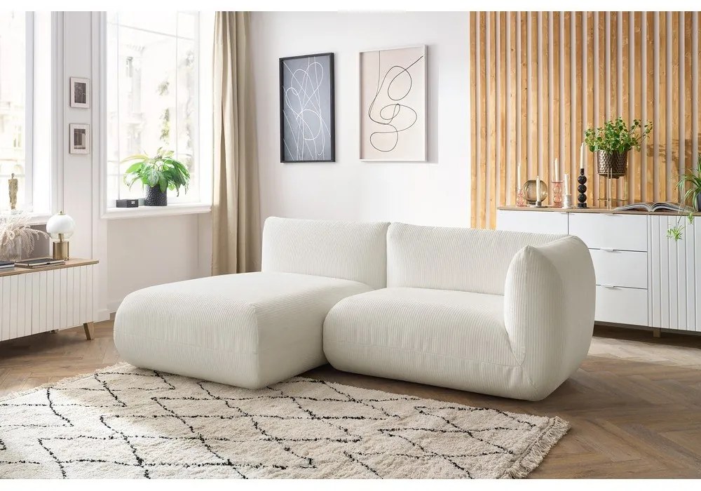 Biela menčestrová rohová pohovka (ľavý roh) Lecomte - Bobochic Paris