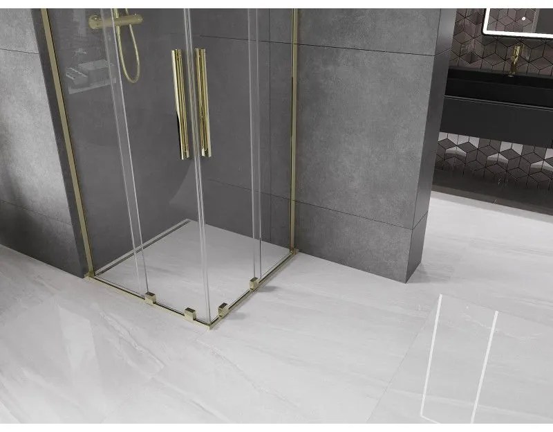 Mexen Velar L Duo, sprchový kút s posuvnými dverami 90 x 90 cm, 8mm číre sklo, zlatá lesklá, 871-090-090-02-03-50