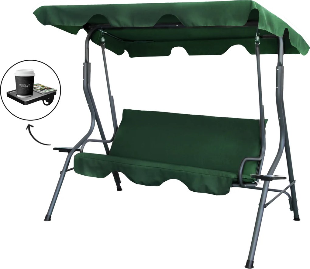 Garden Line ZÁHRADNÁ HOJDAČKA 170 x 110 x 153 CM TMAVO ZELENÁ BEZ OPIERKY NA NOHY. S DRŽIAKMI NA POHÁRE