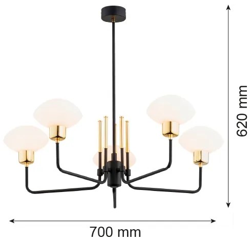 Argon 2128 - Luster na tyči RAVELLO 5xE14/15W/230V čierna/zlatá