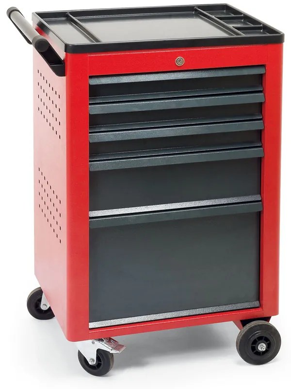 Pojazdný dielenský vozík na náradie GD, 5 zásuviek, 940 x 600 x 440 mm, antracit / červená