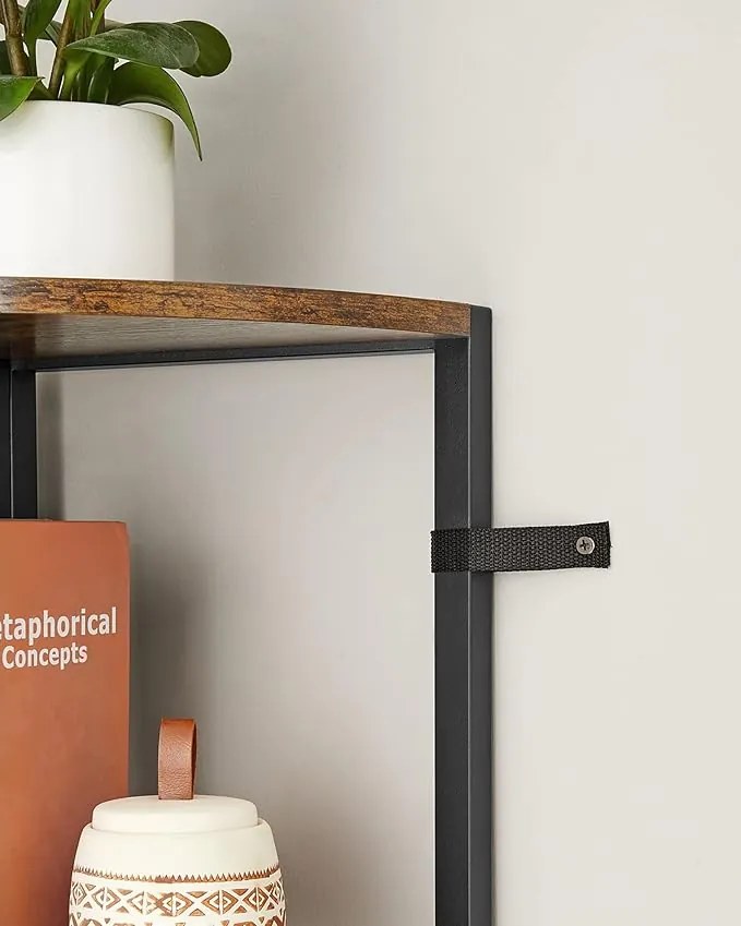 5-poschodová rohová polica 160x30x30 cm v hnedej a čiernej farbe