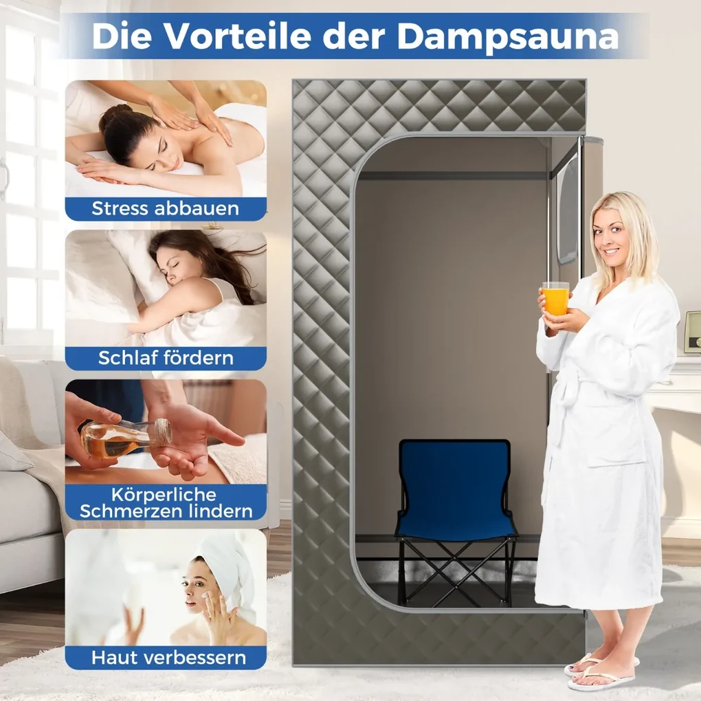 parná sauna domáca sauna pre domácu celotelový saunový box s 3-litrovým generátorom pary 91 x 91 x 183 cm sivá Barva: Káva