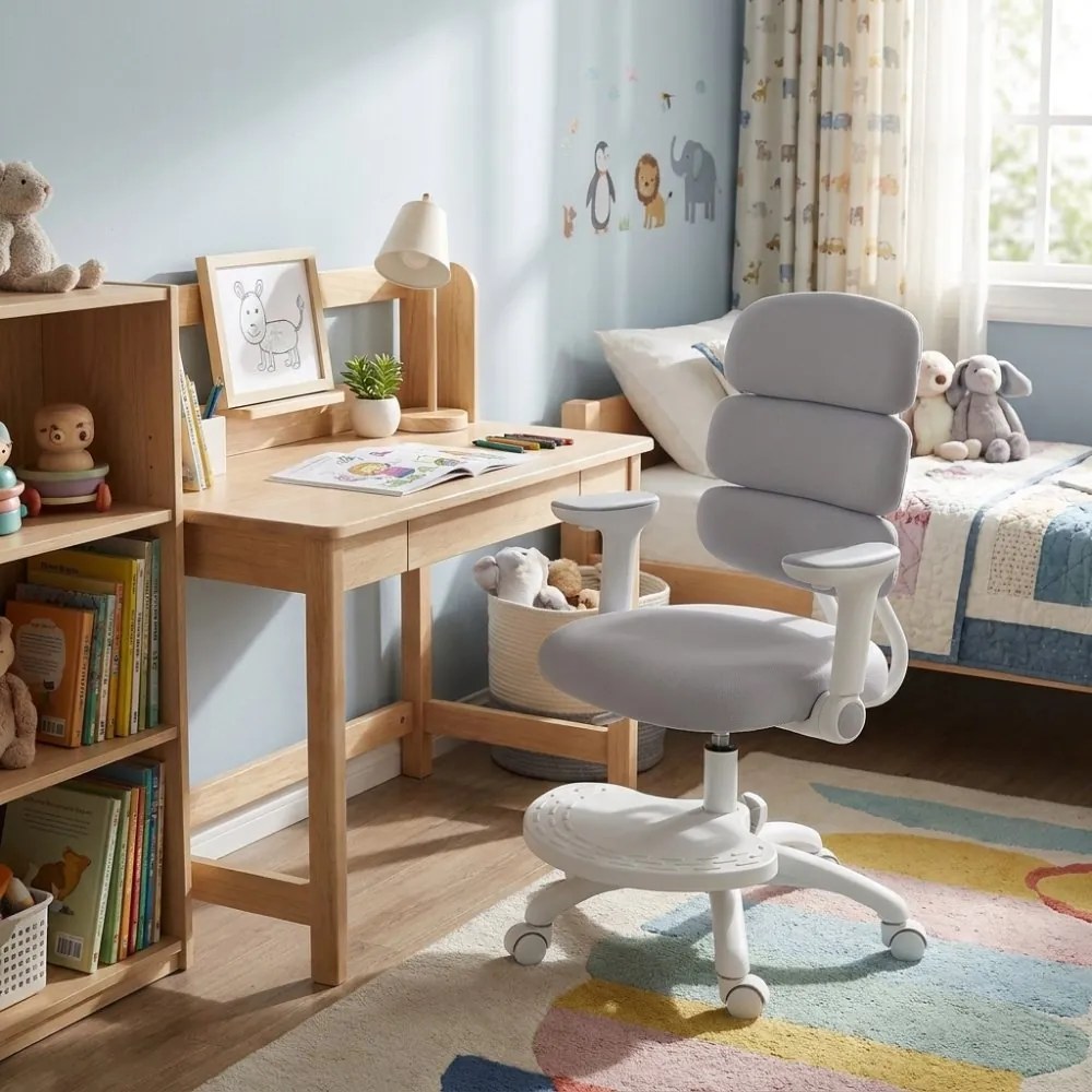 Detská rastúca stolička Neoseat KIDDY THREE — látka, prateľný poťah, sivá