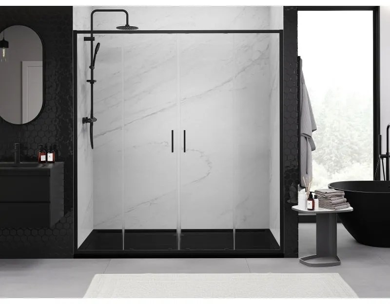 Mexen Exo, 2-krídlové posuvné 200x200 cm, 6mm číre sklo, čierny profil, 8152-200-000-70-00