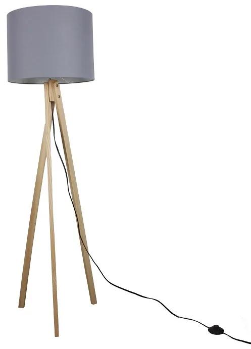 Sivá stojacia lampa s drevenou trojnožkou LILA TYP 7