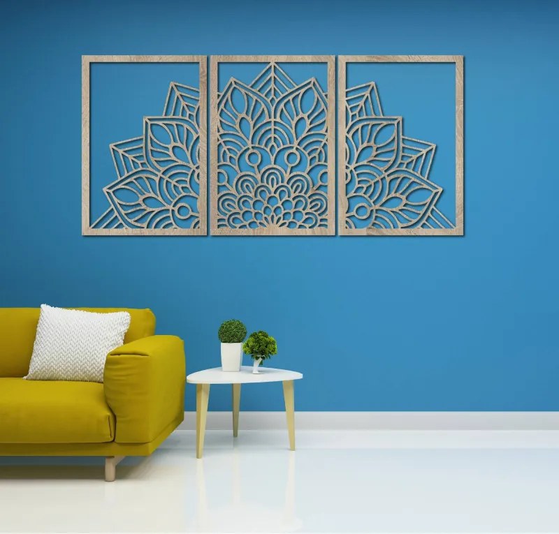 3-dielna mandala kvetov – moderná drevená nástenná dekorácia do obývačky | SENTOP HDF0583