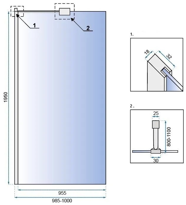 Rea AERO N 100, sprchová zástena WALK IN, 1-krídlová, 100 x 195 cm, lesklý chróm, transparentná, REA-K7551