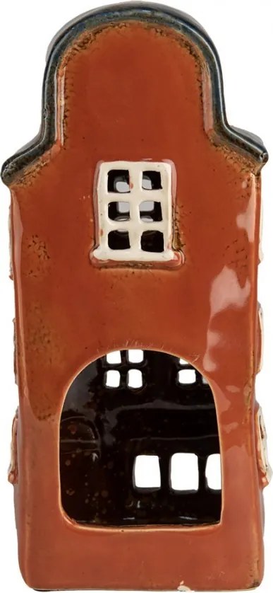 Červený keramický svietnik na čajovú sviečku domček Amster Village - 12*9*25 cm