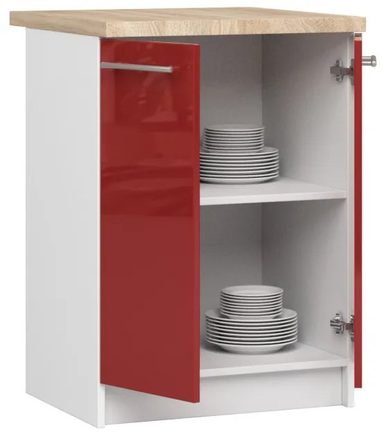 Spodná kuchynská skrinka s doskou OLIWIA S60 2D biela / červená, lesk