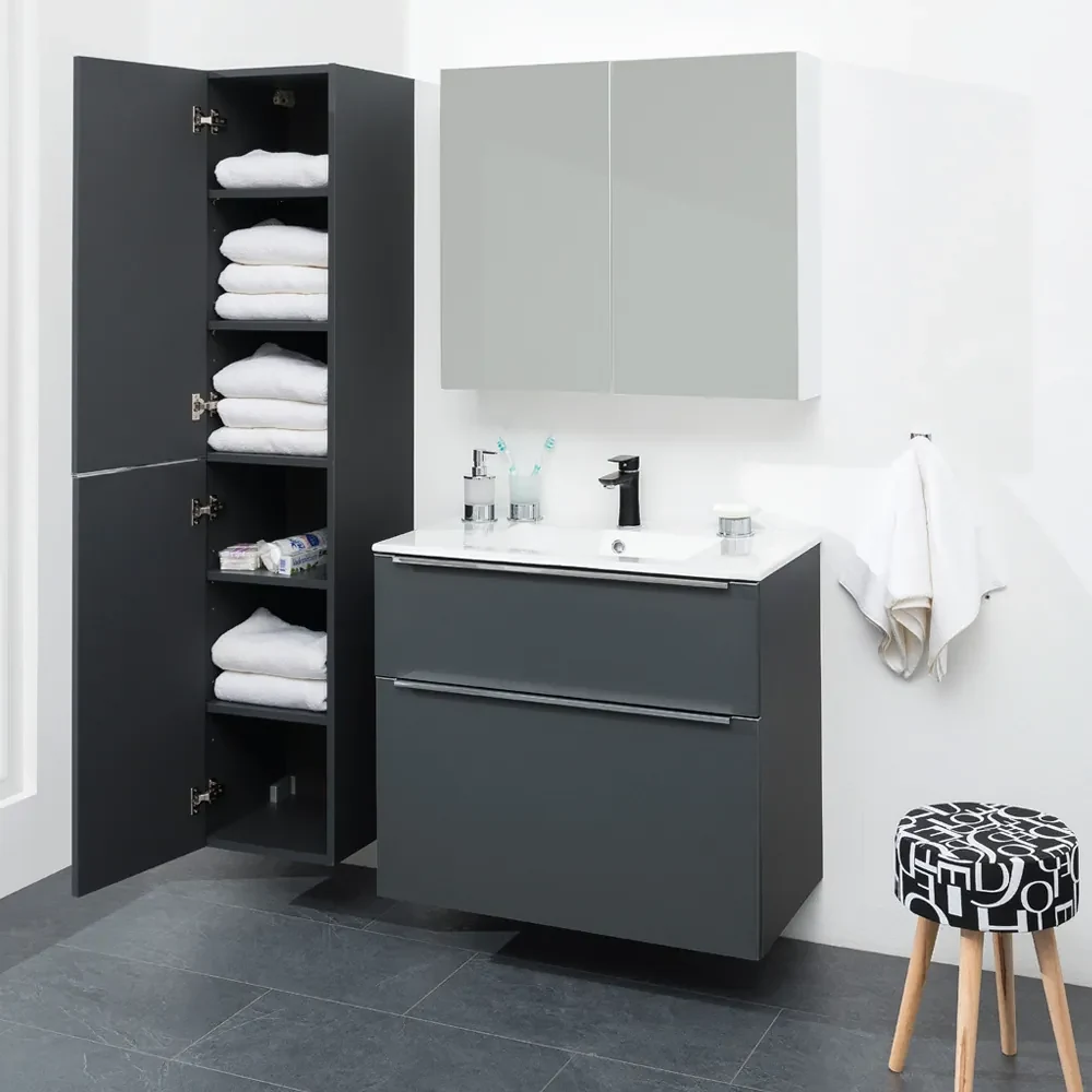 Mereo, Mereo Mailo, kúpeľňová skrinka vysoká 170 cm, čierne madlo, Multidecor, Dub olejovaný, MER-CN594LPBDUO1