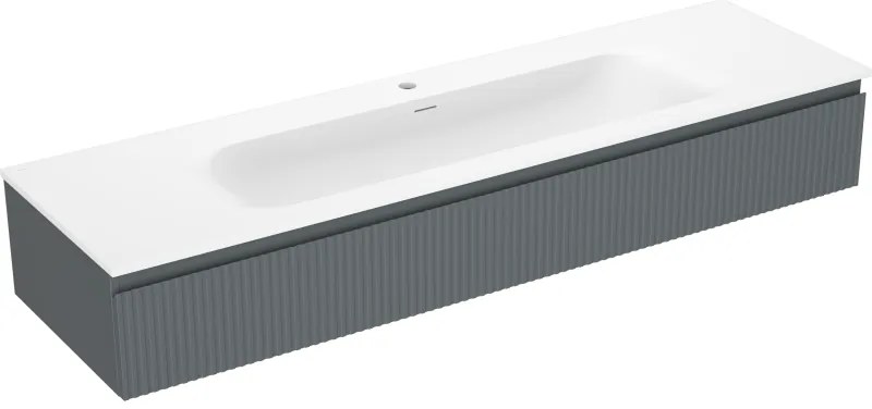 Mexen Rivel, kúpeľňová skrinka 160 cm s umývadlom Vela, 1 zásuvka, drážkovaná, grafitová matná/biela matná, 91A20-16023-1-BF66-W23M0