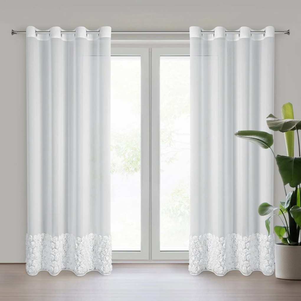 ZÁCLONA NA KRÚŽKOCH EVA MINGE ROSES7 140X250 CM BIELA