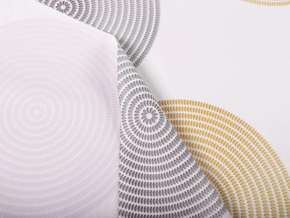 Biante Zamatový štvorcový obrus Tamara TMR-023 Žlté a sivé designové kruhy na smotanovom 130x130 cm