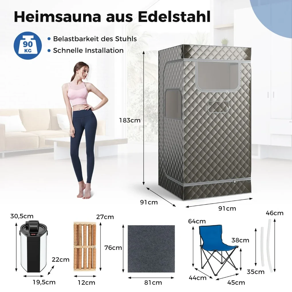 parná sauna domáca sauna pre domácu celotelový saunový box s 3-litrovým generátorom pary 91 x 91 x 183 cm sivá Barva: Káva