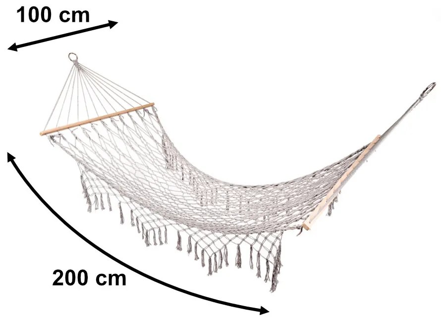 IKO Záhradná hojdacia sieť – Brazílska boho sieťovina, 200cm sivá