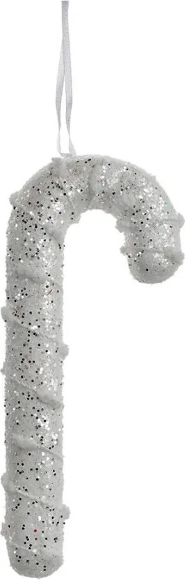 Bielo-strieborná trblietavá vianočná ozdoba cukrová palička - 7*2*17 cm