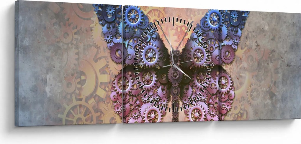 Obraz - Steampunk motýľ (s hodinami) (90x30 cm)