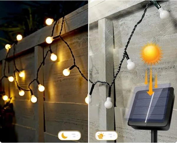 LED solárny dekoračný reťazec 50xLED/8 funkcií 500 mAh 9,5 m IP67 teplá biela