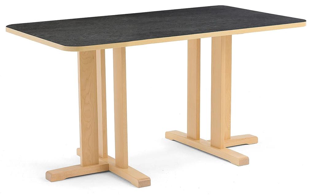 Stôl KUPOL, obdĺžnik, 1400x800x720 mm, linoleum - tmavošedá, breza