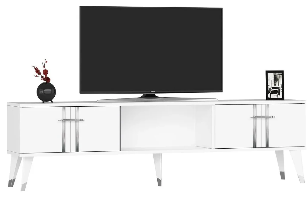 TV stolík/skrinka Pebine 2 (biela + strieborná) . Vlastná spoľahlivá doprava až k Vám domov. 1095308