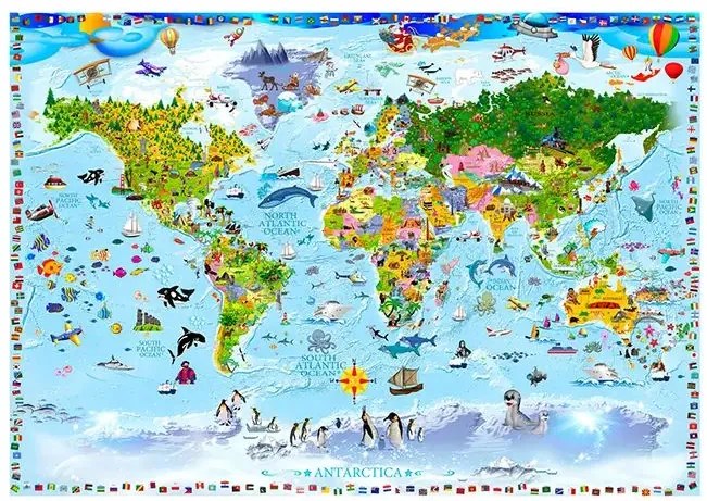 Fototapeta - World Map for Kids Veľkosť: 100x70, Verzia: Standard