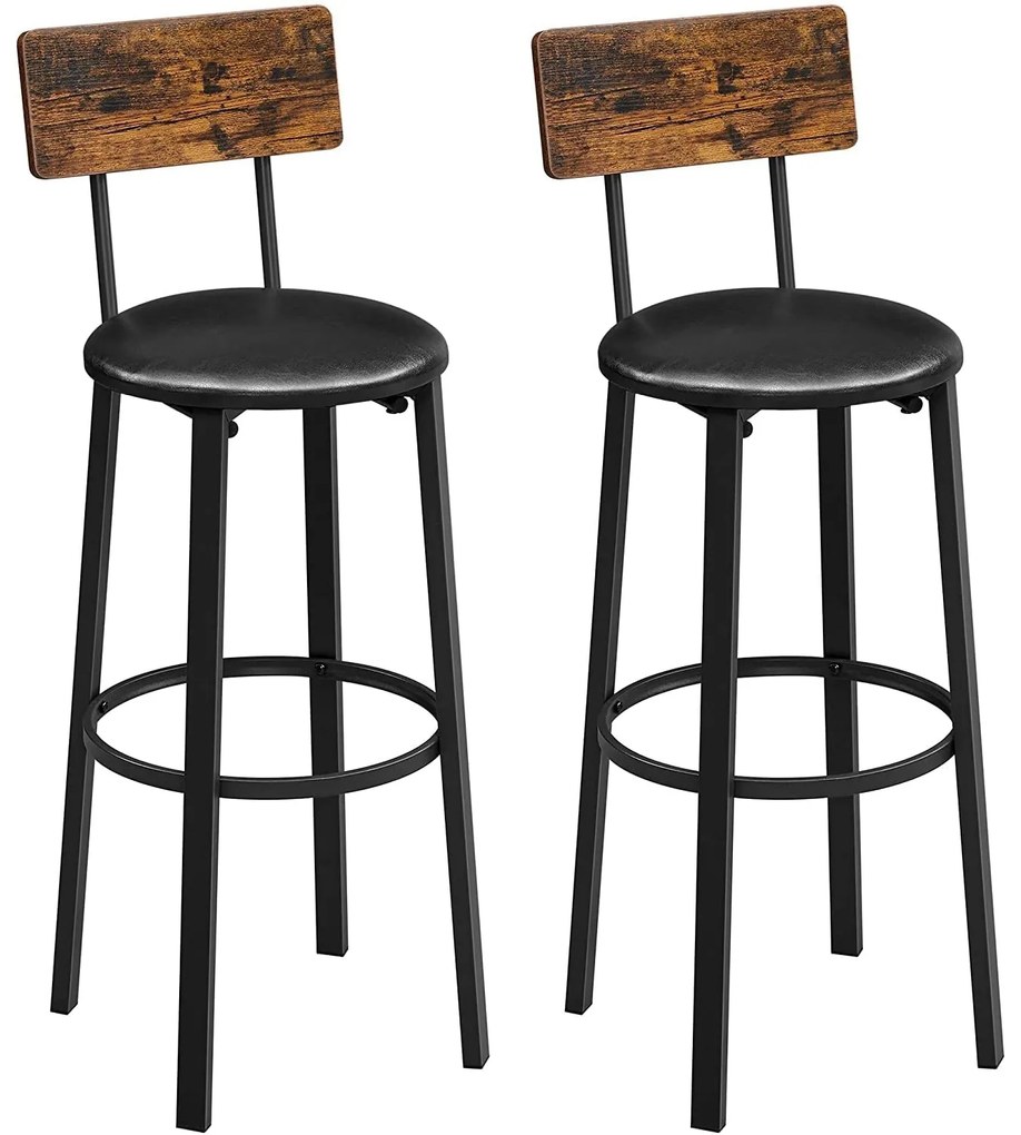 VASAGLE Sada barových stoličiek s podnožkou 39 x 100 x 39 cm, rustikálna hnedá a čierna