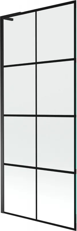 Mexen Next L, 1-krídlová vaňová zástena 80 x 150 cm, 6mm číre sklo-čierny vzor, čierny profil, 895-080-000-03-77-70