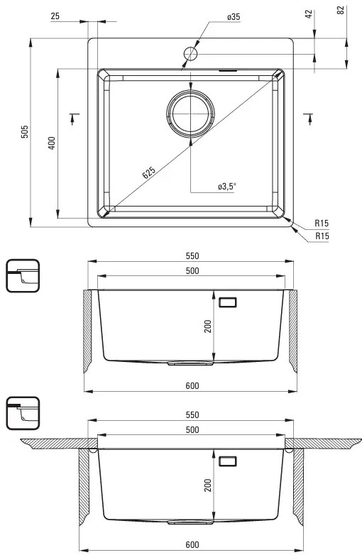 Deante Olfato, 1-komorový nerezový drez 550x505x200mm, bronzová, DEA-ZPO_C10B