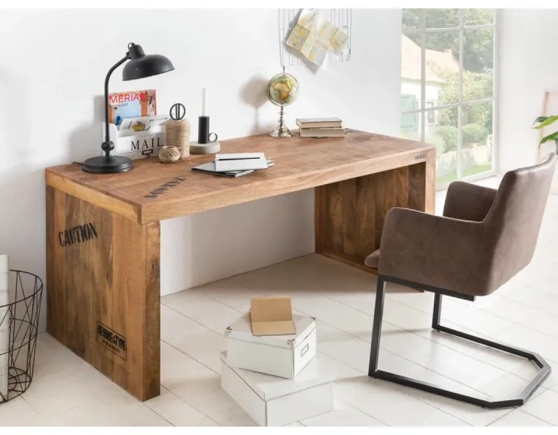furniture-nabytek.cz - Masívny písací stôl Hankey z mangového dreva, rustikálny matný lak, prírodný – 160×70×75 cm