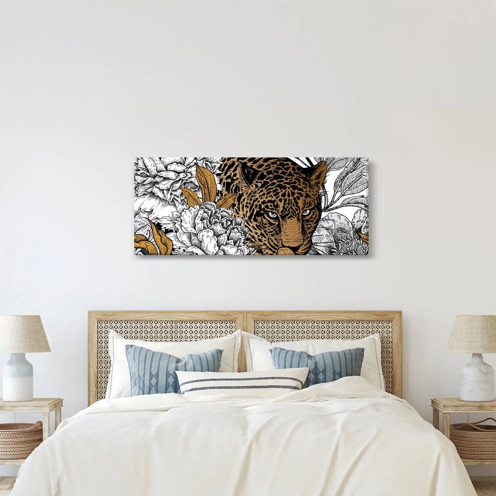 Obraz - Leopard medzi kvetmi (120x50 cm)