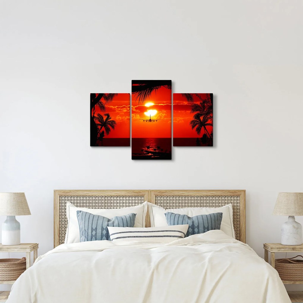 Obraz - západ slnka s lietadlom (90x60 cm)
