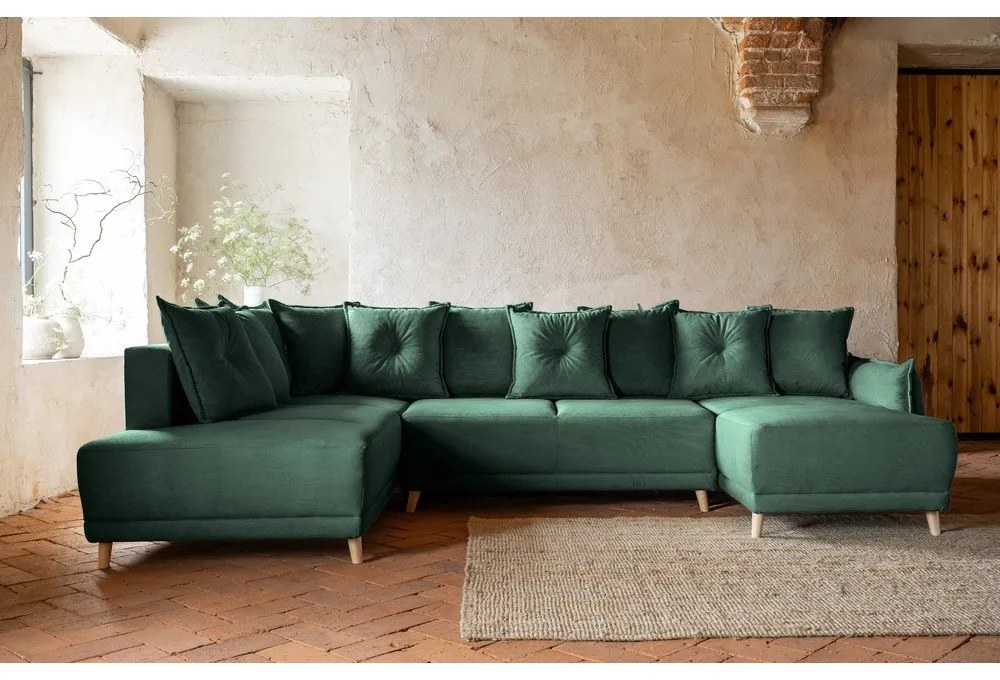 Zelená menčestrová rozkladacia rohová pohovka (ľavý roh/do "U") Lazy Lukka – Miuform