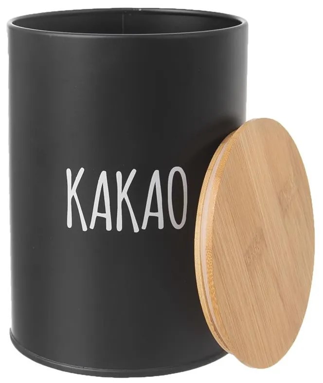 Orion Dóza na potraviny, plechová, čierna, s bambusovým vekom, 1,3 l, KAKAO